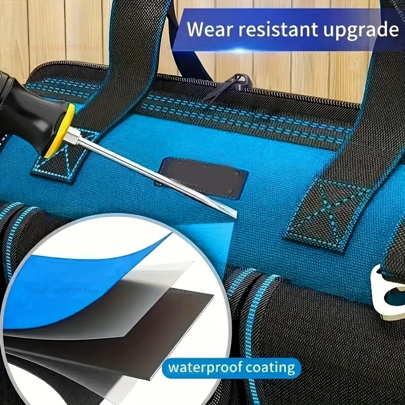 حقيبة أدوات متعددة الوظائف مقاومة للماء شديدة التحمل، صندوق أدوات تخزين كهربائي ذو سعة كبيرة مع جيوب متعددة وملابس متينة