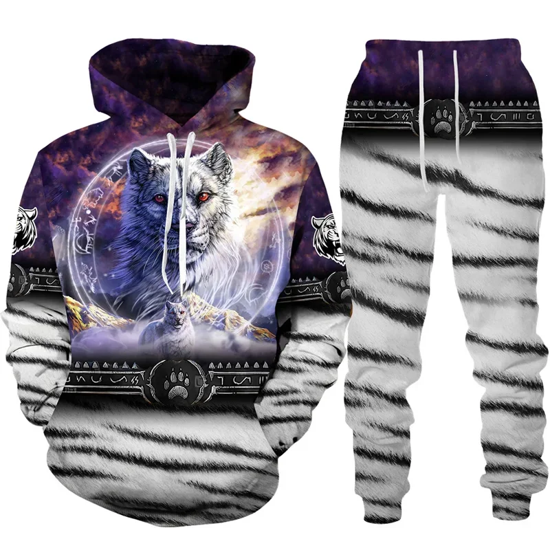 Hoodies Set Tiger 3D Animal Print Hoodie Pants Suits Long Sleeve Pullover Boy Sportswear Tracksuit Outfit Two Piece Jogging Sets