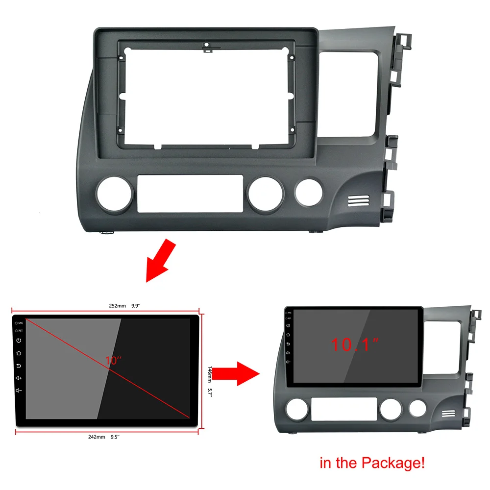 For HONDA CIVIC 2007 08 09 10 2011 10.1Inch Right Wheel Stereo Car Fascia Panel Mount 2din Car Radio Frame Accessory Adapter Kit