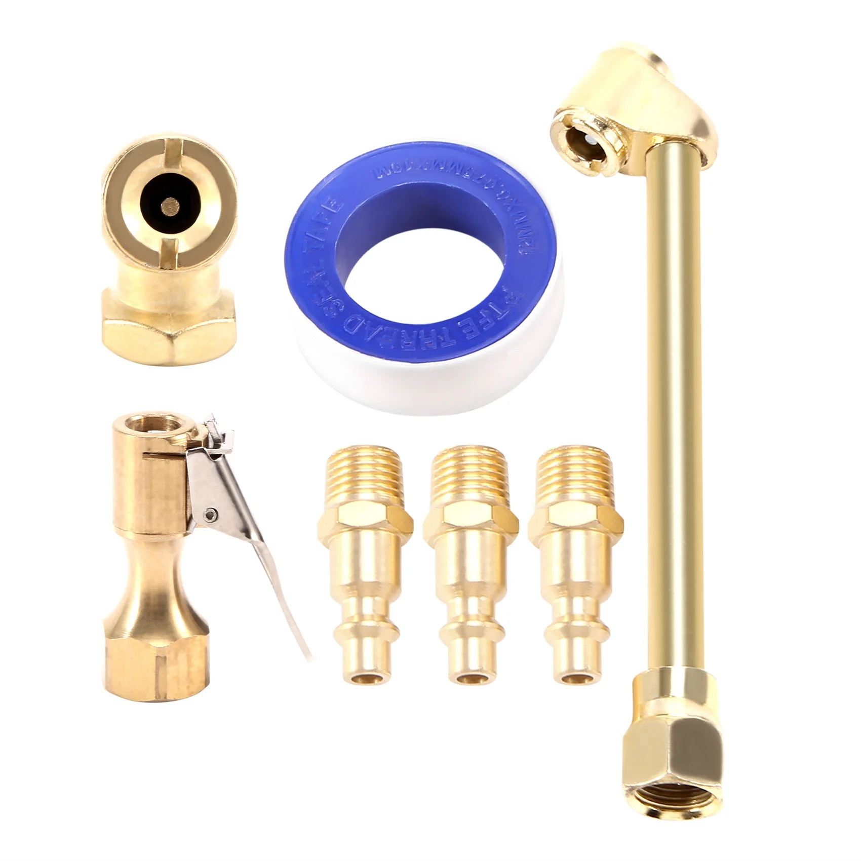 6PCS Brass Air Chuck Set,1/4 Inch Closed Ball Air Chuck & Female NPT Dual Head Air Chuck & Closed Flow Tire