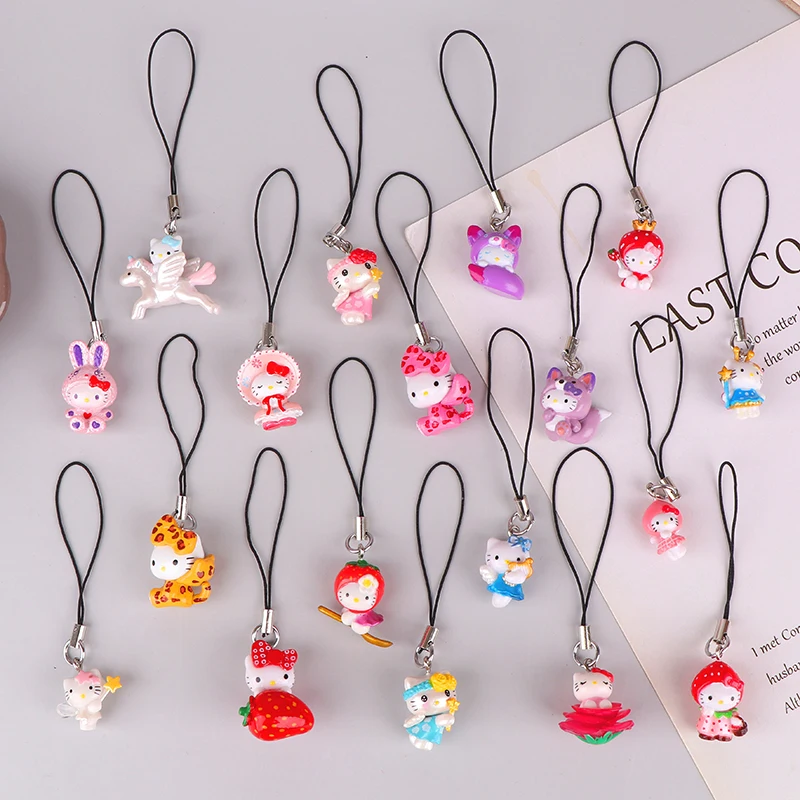 Kawaii Hello Kitty Red Love Apple Beaded Phone Chain Girl Cartoon CCD Decorative Chain Cute Backpack Pendant Decorative Gifts
