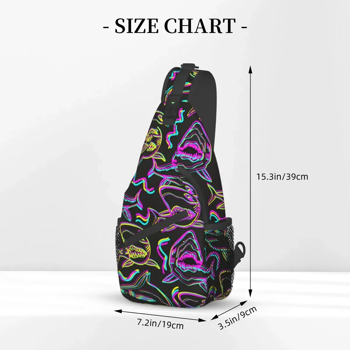 Neon Sharks Crossbody Chest Bags Neon Pattern Pockets Travel Pack Messenger Sports Teens Shoulder Bag Unisex