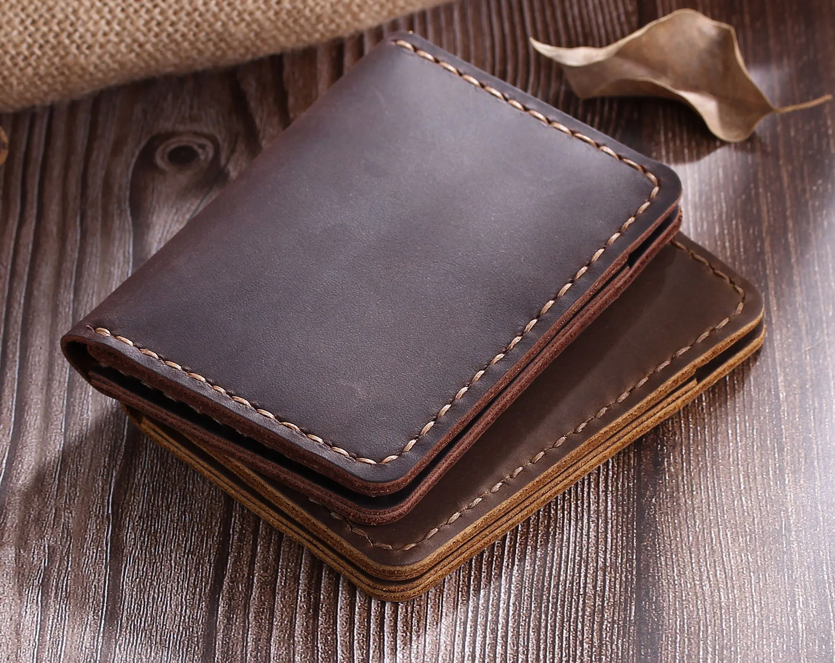 Handmade Cow Leather Card Holder Brown