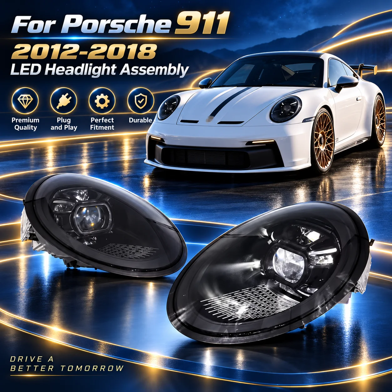 TYPY Full LED PDLS Matrix Laser Headlight Assembly with Signal Lamps for Porsche 911 991 2012‑2018 Automotive Replacement Parts