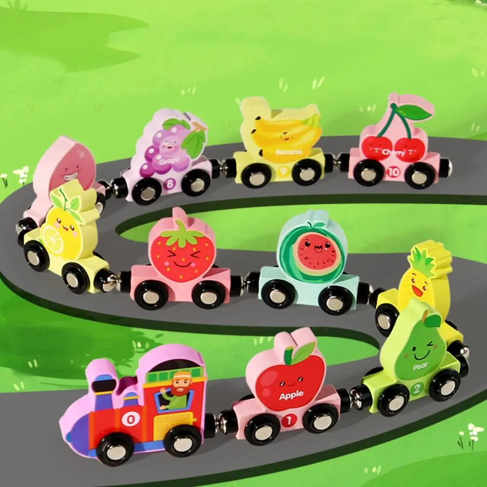 Zahlen/Tier/Früchte/Dinosaurier Magnetisches Holzeisenbahnspielzeug Mathematische Bedienungsübungen Magnetischer digitaler Zug