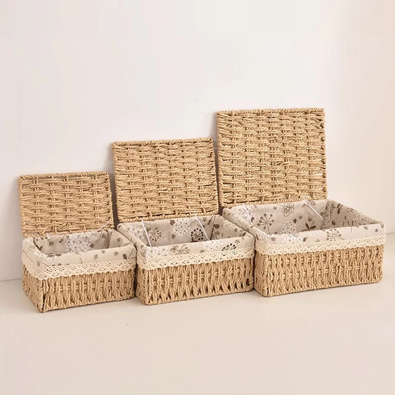 Rattan Woven Storage Box For Toys Snacks And Miscellaneous Items Desktop Cosmetic Storage Box Household view 2