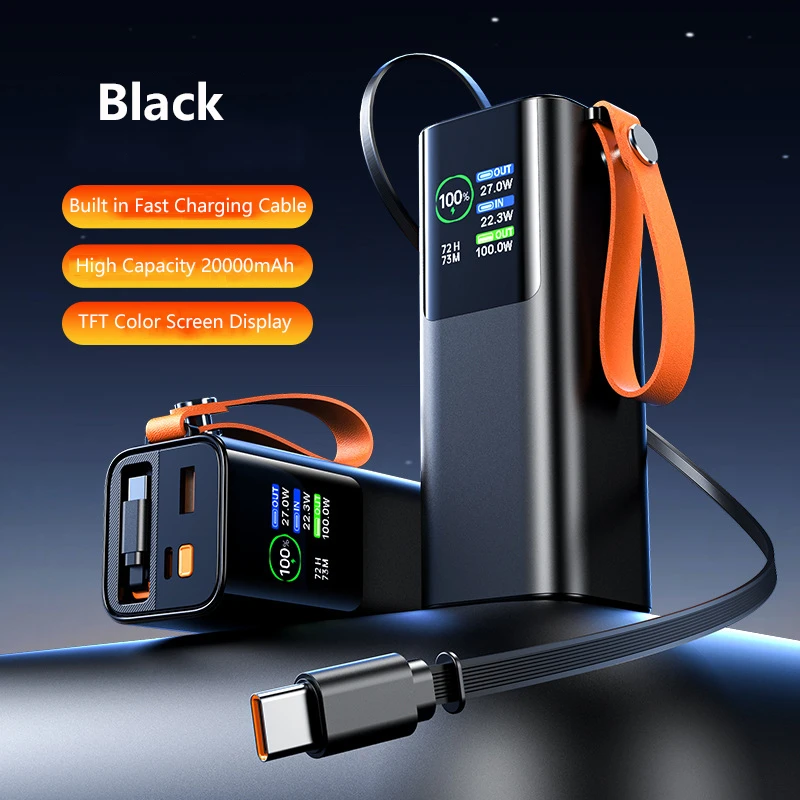 100W Fast Charging Power Bank 20000mAh with USB C Cable Portable Charger External Battery For Laptop iPhone 16 15 Samsung Xiaomi