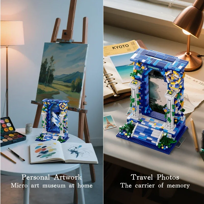Creative Technical MOC Micro Bricks Fantasy Starry Sky Gate with Starry Night Art Building Blocks Assembly Bricks Gift for Kids