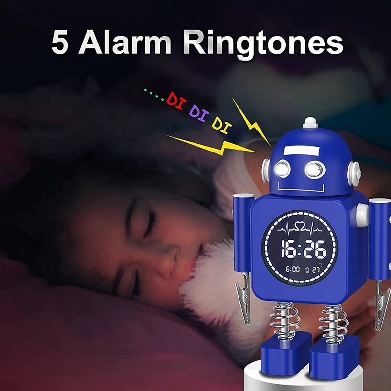 Kids Alarm Clock, Robot Alarm Clock For Children Sleep Trainer, Digital Alarm Clock,Alarm Clock With Snooze Mode