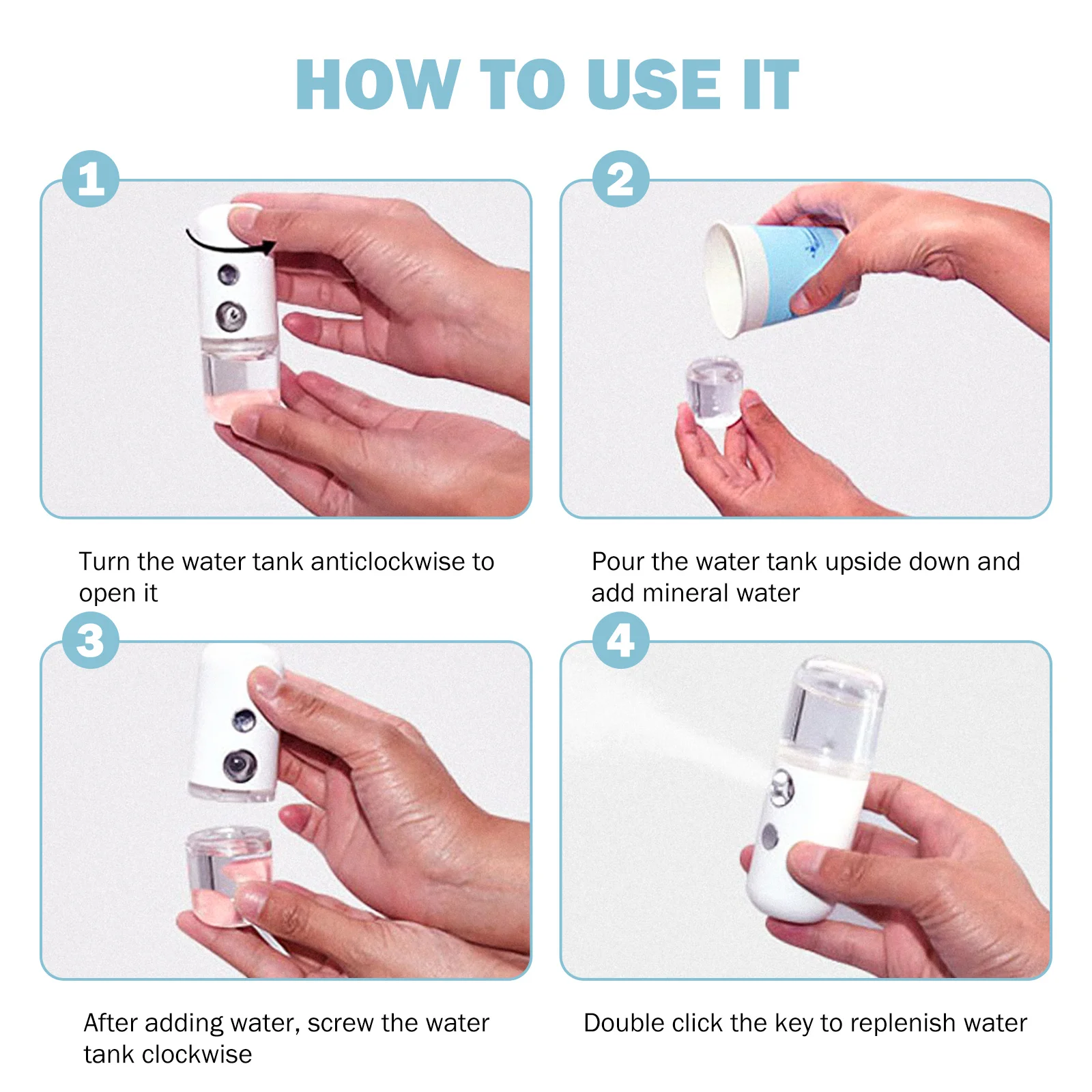 

4Pcs Face Humidifier USB Charging Facial Mist Sprayer 30ml Mini Portable Beauty Sprayer Skin Moistener Facial Steamer