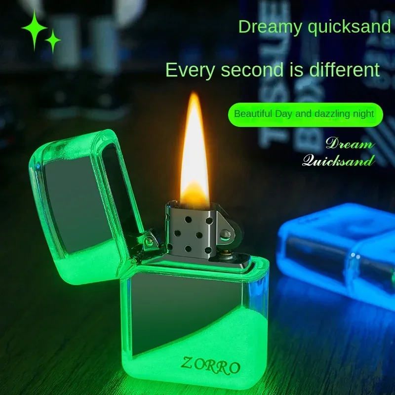 2024 Hot Selling ZORRO Night Glow Sandproof Windproof Lighter Cool Open Fire Kerosene Lighter Smoking Accessories High end Gift