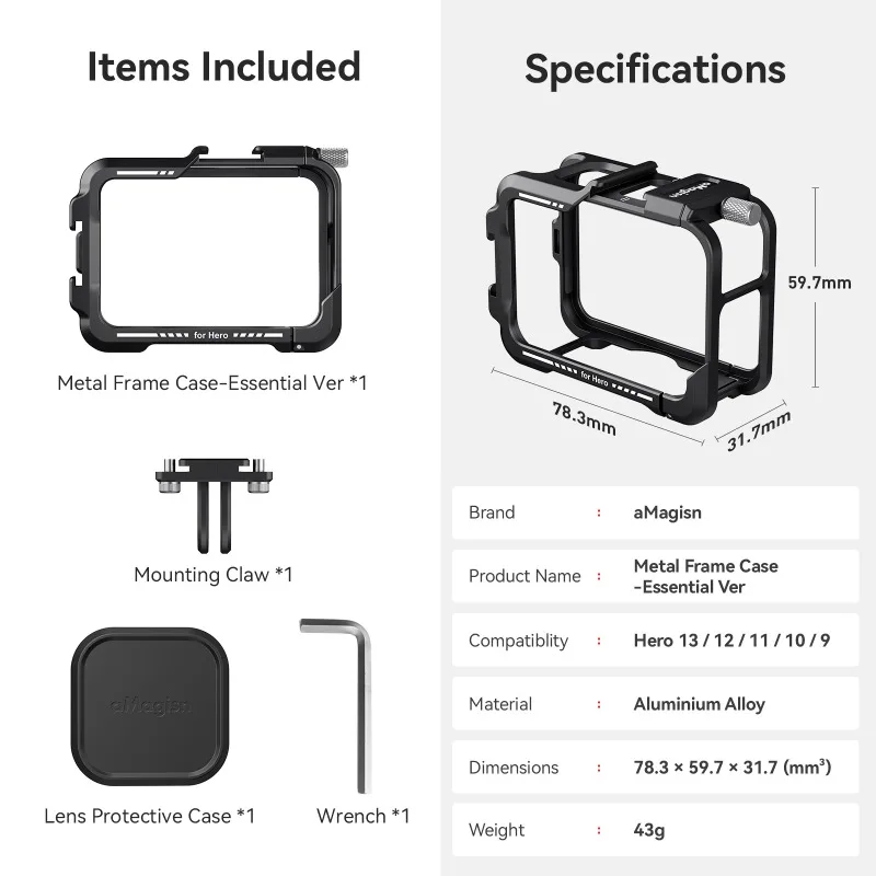 aMagisn for GoPro13/12/11/10/9 Metal Rabbit Cage Horizontal and Vertical Riding Frame Accessories