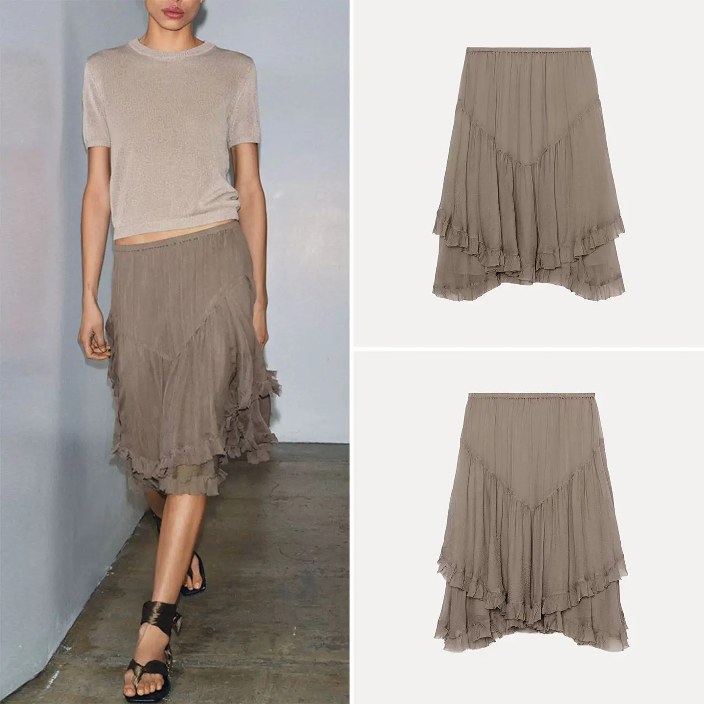 

Fashion Asymmetric Short Skirt mid Waist Layered Decoration 2026 Summer New Women's Clothing ZADATA Brand Ladies Skirt