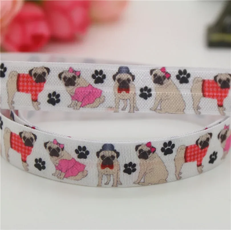 DHK 5/8'' 5yards Fold Elastic FOE camo tree pug bulldog dog printed headband headwear hairband decoration OEM Wholesale E457