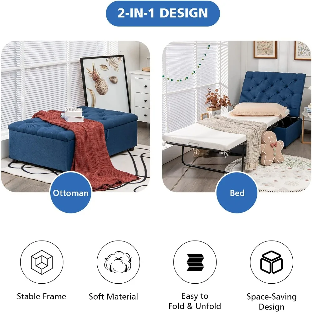 접이식 오토만 슬리퍼 체어 매트리스 포함: 작은 거실 속 손님용 라운지를 위한 변형 가능한 소파 침대