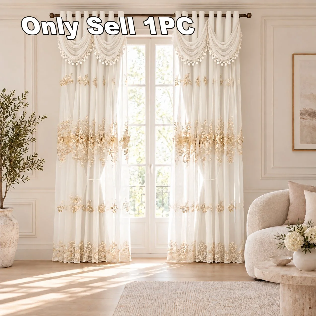 1PC High-End Master Bedroom Blue Sheer Curtain, Dual-Layer Light Blocking, Boho Style, European Design, Living Room Drapes