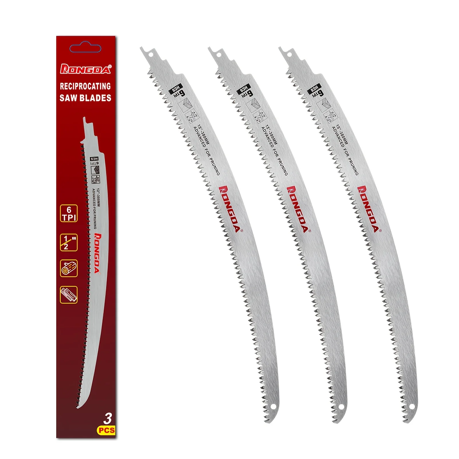 

3pcs 15/12 Inch Japanese Teeth Reciprocating Saw Blades, Arc Edge Wood Pruning Saw Blades 6TPI for Tree Trimming, Wood Cutting, PVC Pipe, Durable & Sharp Sabre Blades, Tools