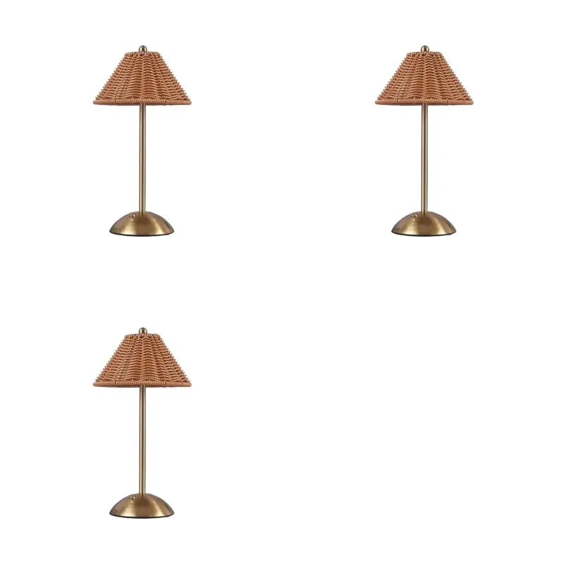 TFORU-3X LED Rattan Rechargeable Desk Lamp 3 Color Light Changing Southeast Asian Style Decor Lamp Brown
