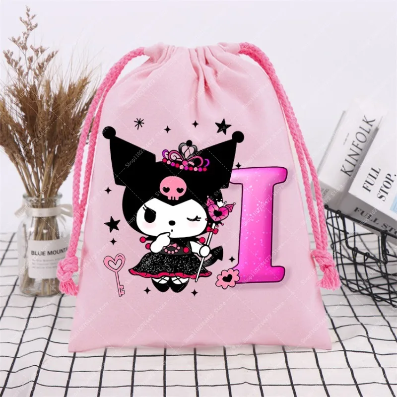 Kuromi فتاة لطيف الرباط حقائب اليد لوازم الحفلات ديكور شنطة هدايا الكرتون أنيمي كيس التخزين اكسسوارات رسم سلسلة أكياس 2025