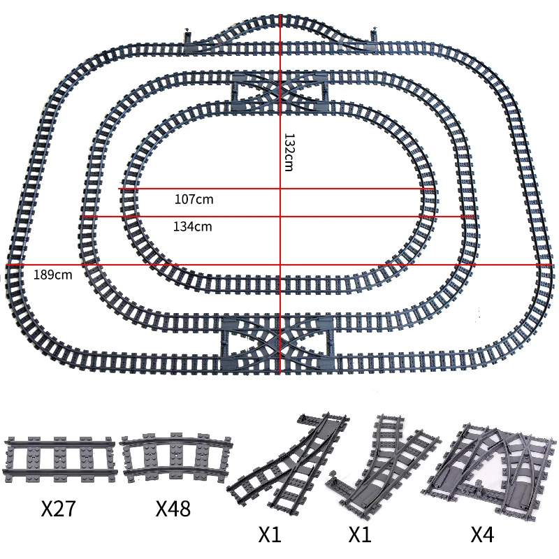 City Trains Flexible Tracks Forked Straight Curved Rails Switch Building Block Bricks High-Tech Creative Toys for kid