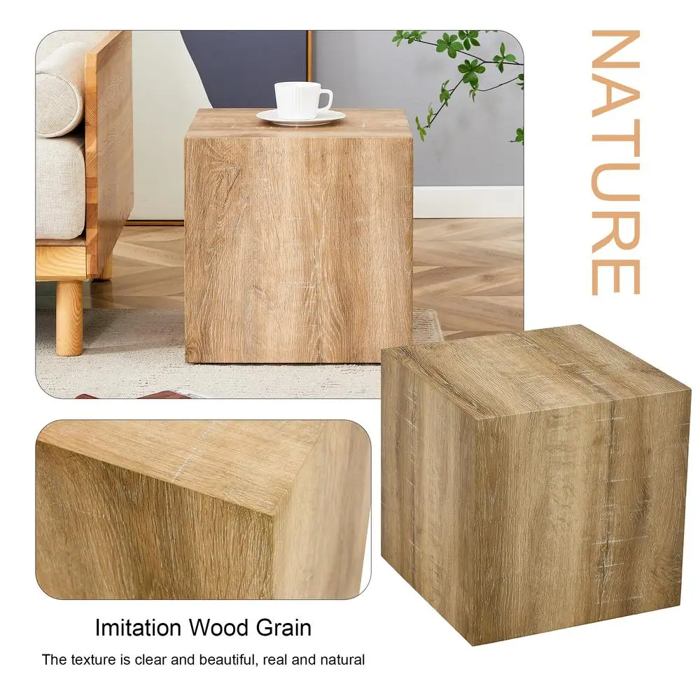 Modern MDF Coffee Table Light Wood Texture Minimalist Design 15.7 Inch Square Accent Table No Assembly Required
