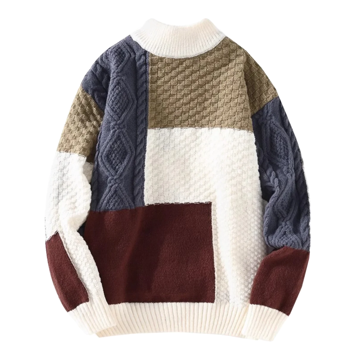 

2024 New Autumn plus Size 300 Pou Patchwork Men's Lazy High-End Feeling Fat Guy round Ne Knitted Sweater Trendy