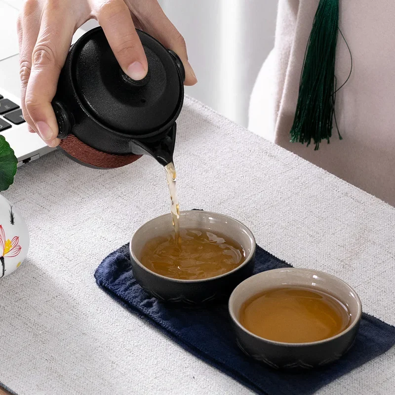 السفر طقم شاي الفخار الأسود المحمولة Teaware Incule 1 قطعة إبريق الشاي 2 قطعة 1 كيس Gaiwan أكواب القهوة Teaware الأخضر كوب مجموعات #5