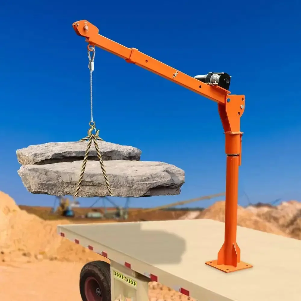 

The 1100LB truck-mounted crane with winch is a portable heavy-duty pickup crane for lifting and loading tractors farm machinery
