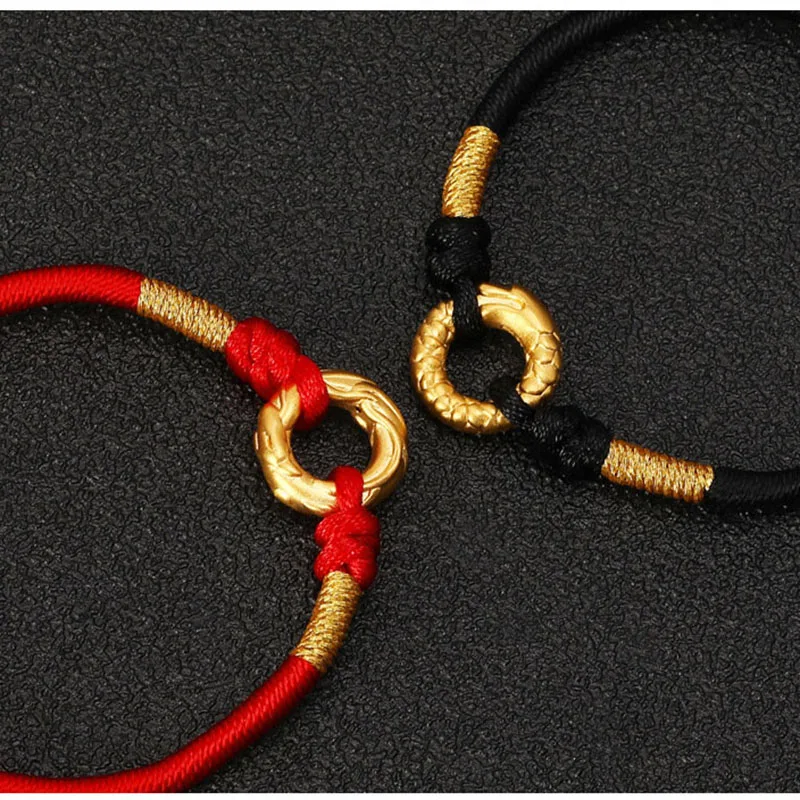 

1PCS Pure 24K Yellow Gold Jewelry Real 24K Yellow Gold Bracelet For Women Lucky Dragon Phoenix Circle Chinese String Lover Gift