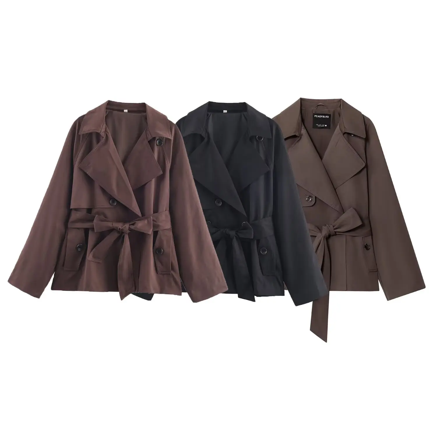 

Autumn Women's Short Trench Coat Loose-Fit Belted Multifunctional Commuter Solid-Color Long-Line Double-Breasted Collar Top