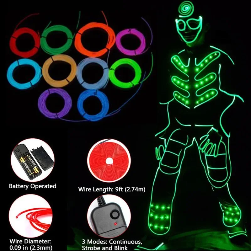 Glow EL Wire Rope tape Cable Strip LED Neon Lights Flexible Cable Party DIY Shoes Clothing Car wodoodporny pasek led 1m 3m 5M 3V