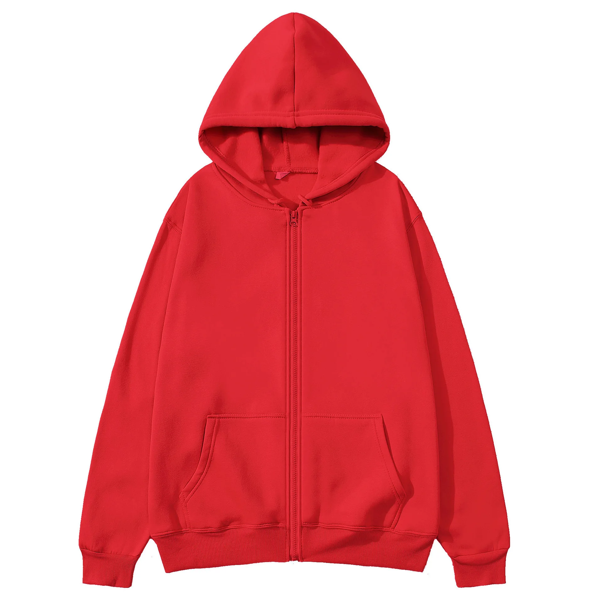 2024 Uniform Zipper Hooded Pocket Sweatshirts For Men And Women Trendy Solid Color Loose Sportswear Autumn And Winter Cool Tops