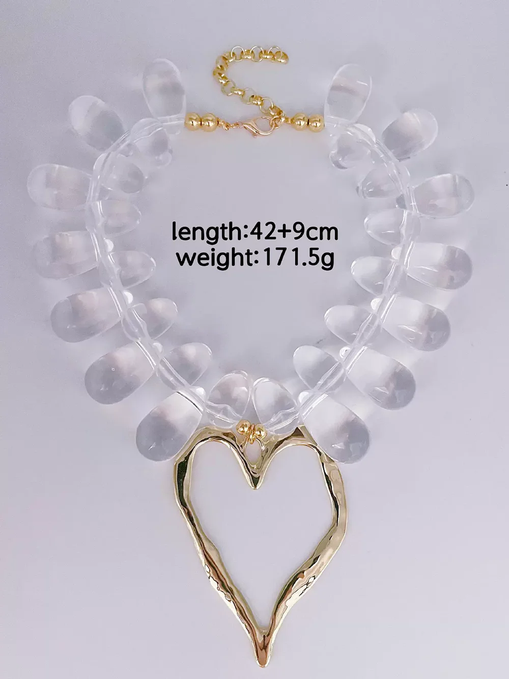 New Heart-Shaped Necklace Transparent Water Drop Fashion Heart-Shaped Beaded Necklace Trendy Women's Jewelry Accessory - view 2