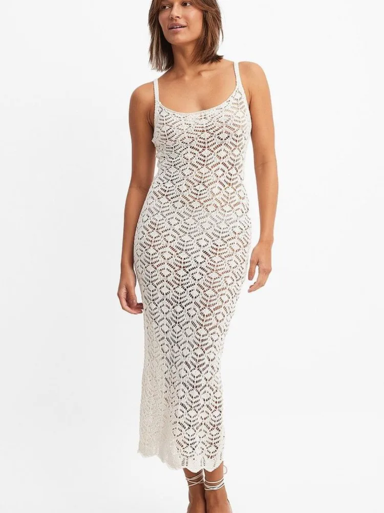 Robe de plage en tricot pour femmes, Sexy, ajourée, col en v, sans manches, Cover-Up pour Bikini, vacances, Maxi, été, maillots de bain, 2026