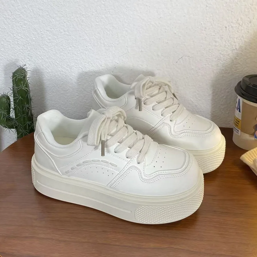 Niedliche Katzenpfoten-Absatz-Print-Plateau-Skate-Sneaker für Damen, blaue Kunstleder-Schnürschuhe, lässige, einfarbige Board-Schuhe für Teenager. – Detail 12