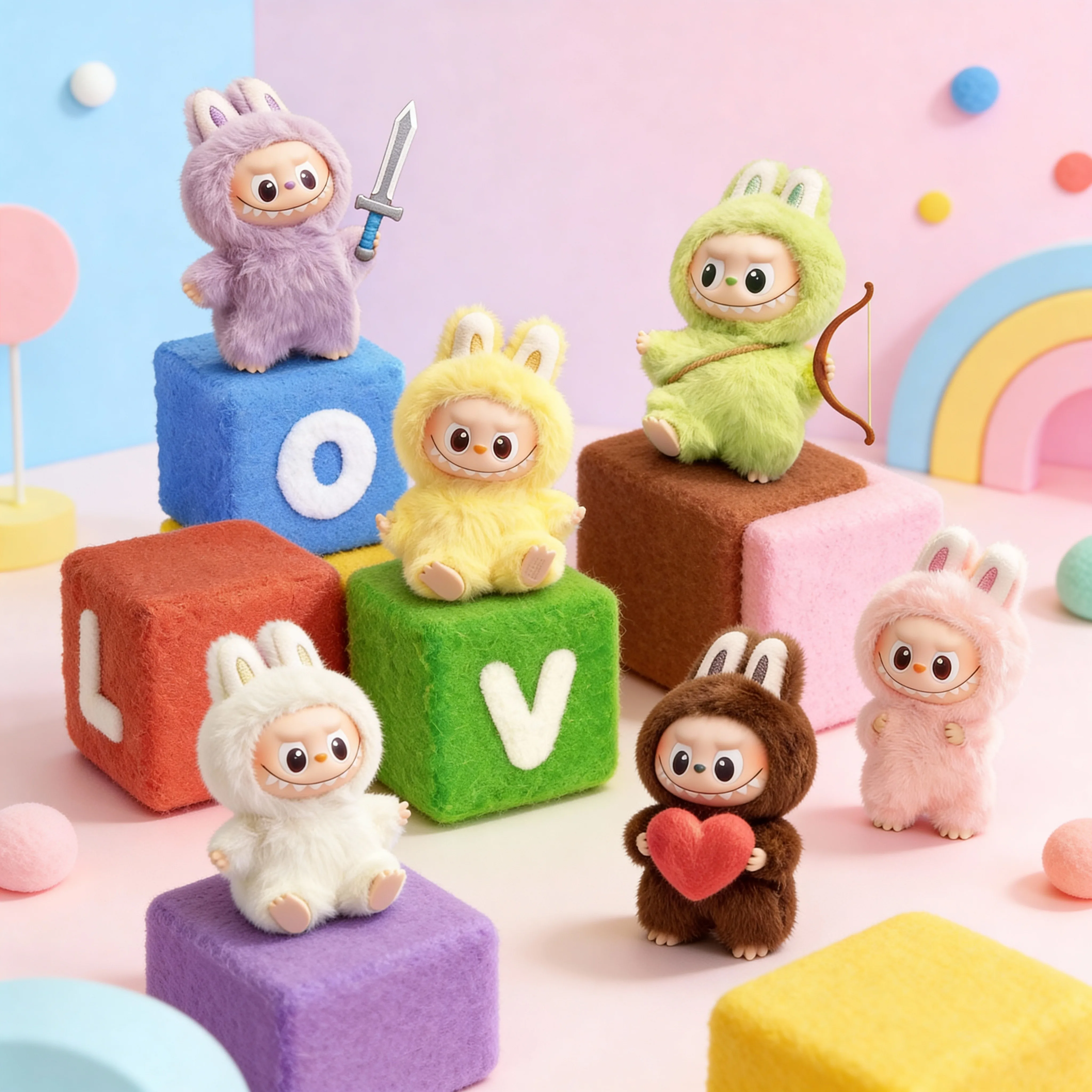 POPMART ラブブドール ザ・モンスターズ - ピン・フォー・ラブ シリーズ ブラインドボックス、ミステリーボックス マカロンカラー、アクションフィギュア、ぬいぐるみペンダントトイ