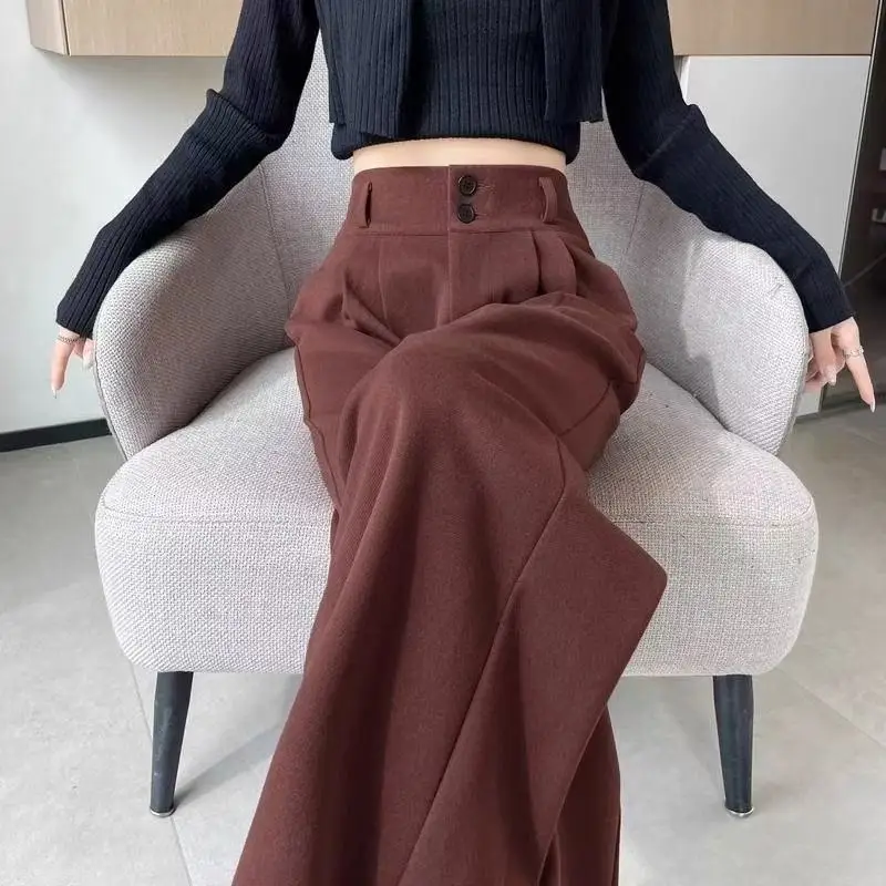 2026 primavera nueva moda todo-fósforo Simple traje de oficina pantalones de pierna ancha pantalones de cintura alta estrechos rectos pantalones de fregona casuales mujeres