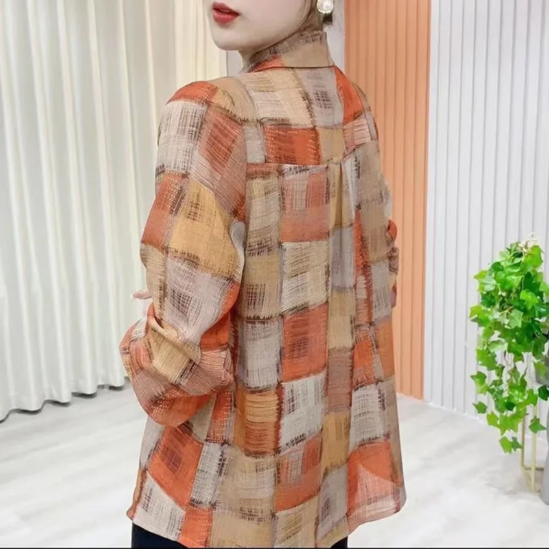 2023 New Spring and Autumn Fashion Commuting Simplicity Hot Diamond Printing Plaid Loose Relaxed Sun Protection Women\'s Shirt