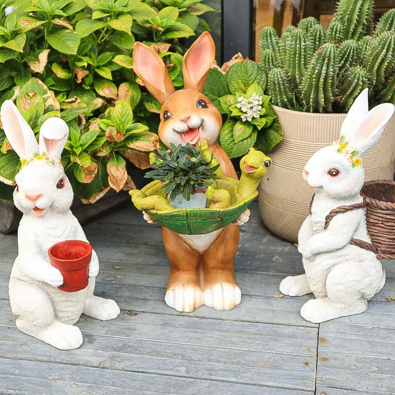 

Floor Big Rabbit Succulent Flowerpot Resin Statue Balcony Garden Outdoor Figurines Decor Landscape Layout Yard Sculpture Crafts