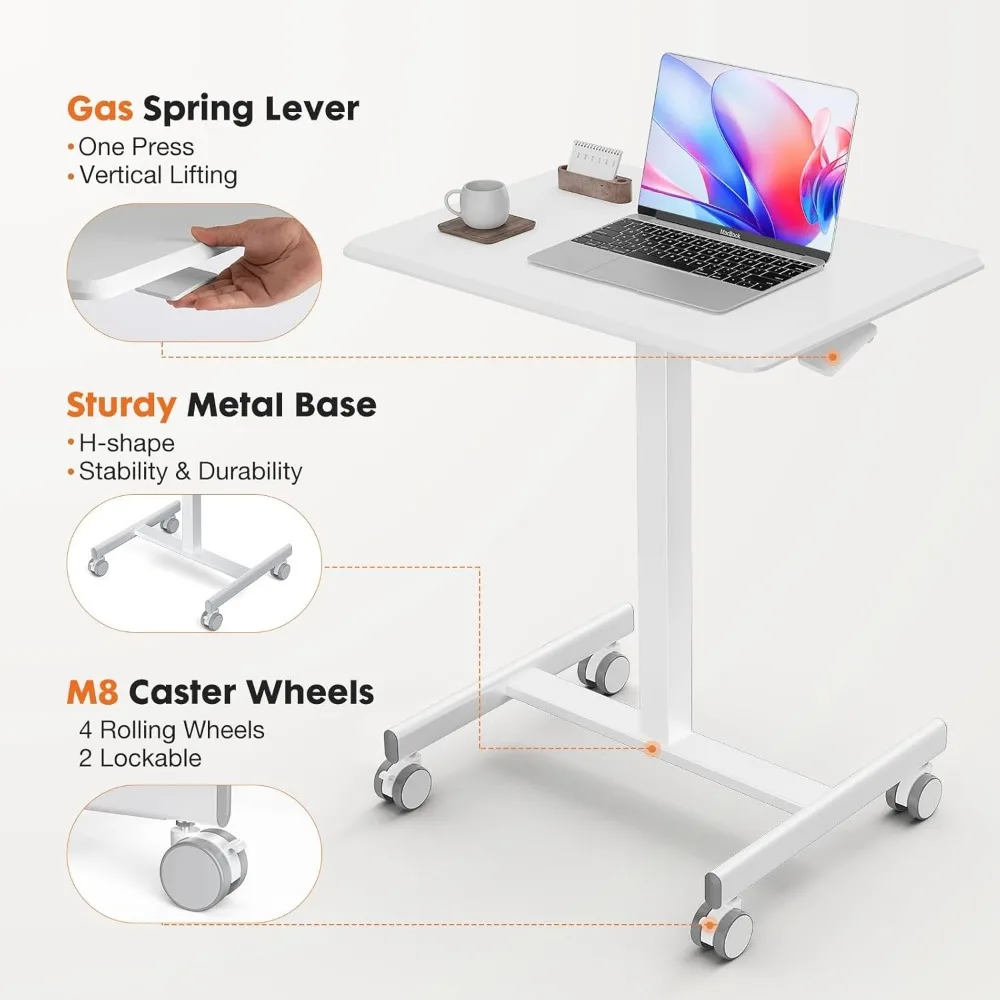 Mobile Small Standing Desk - Sit Stand Portable Rolling Laptop Desk with Lockable Wheels,Adjustable Height Computer Workstations