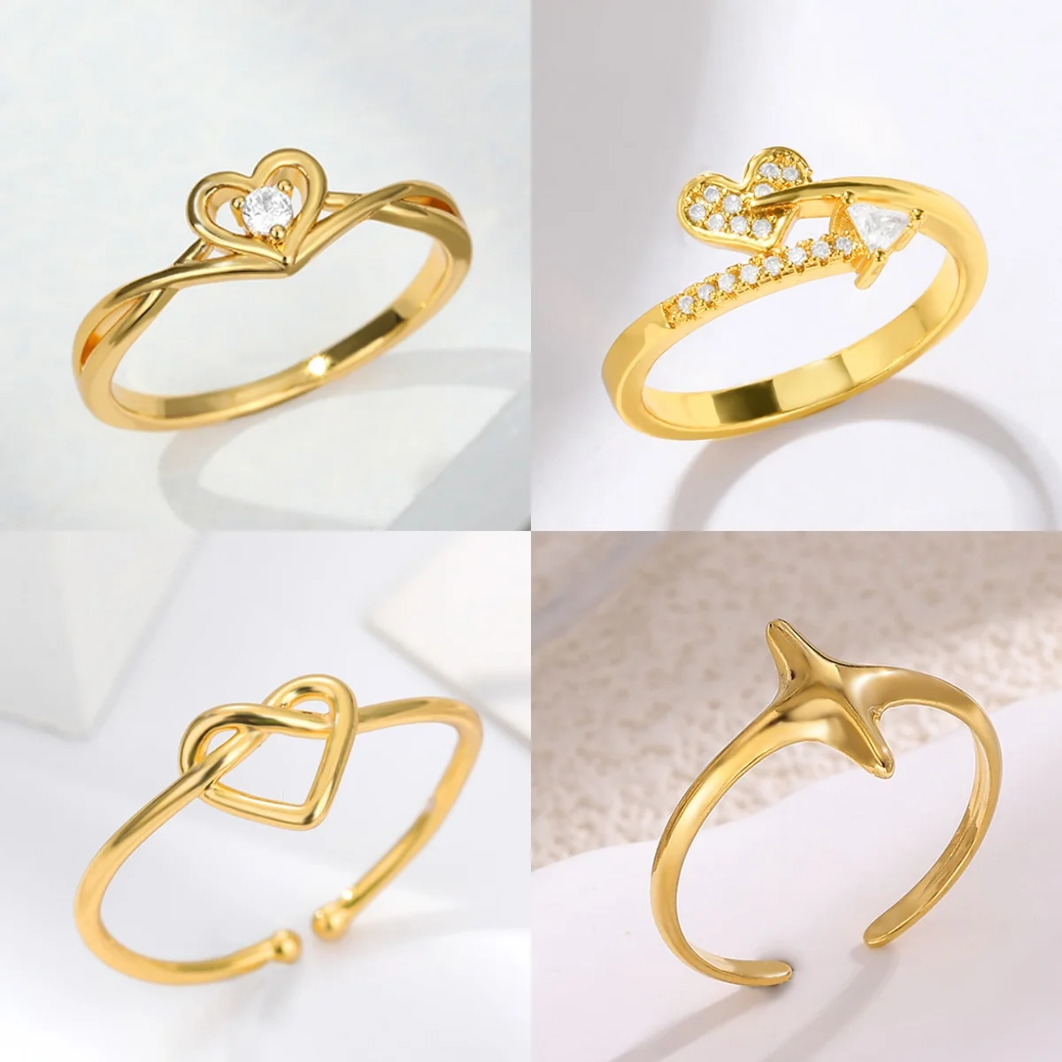 Klassische Herzringe aus Edelstahl für Damen, durchbrochen, minimalistischer Schmuck, 18 Karat vergoldeter Ring, kostenloser Versand
