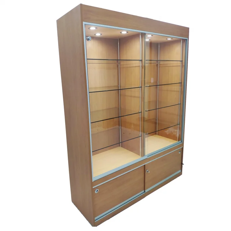 Customized product、Wild cherry glass display with lockable sliding doors