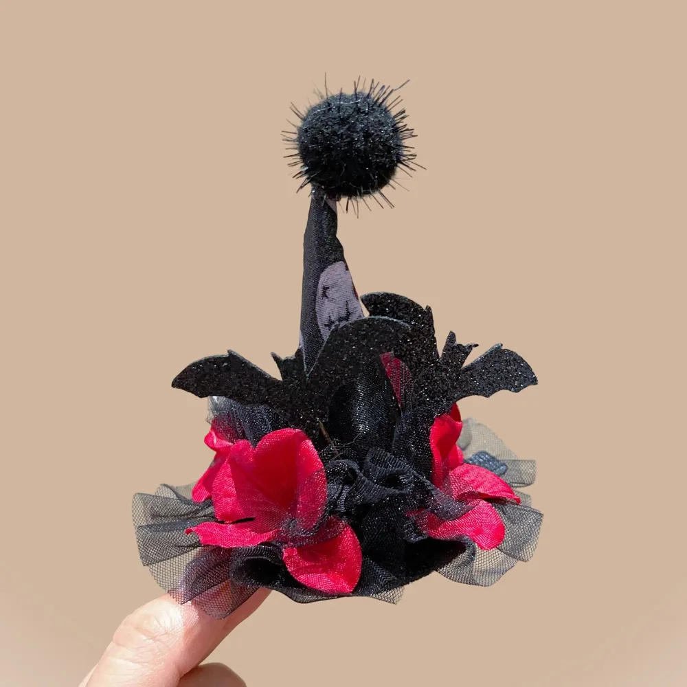 Cute Bow Halloween Hair Clip Y2K Skull Witch Hat Hairpins Lolita Ghost Bat Duckbill Clips Girl