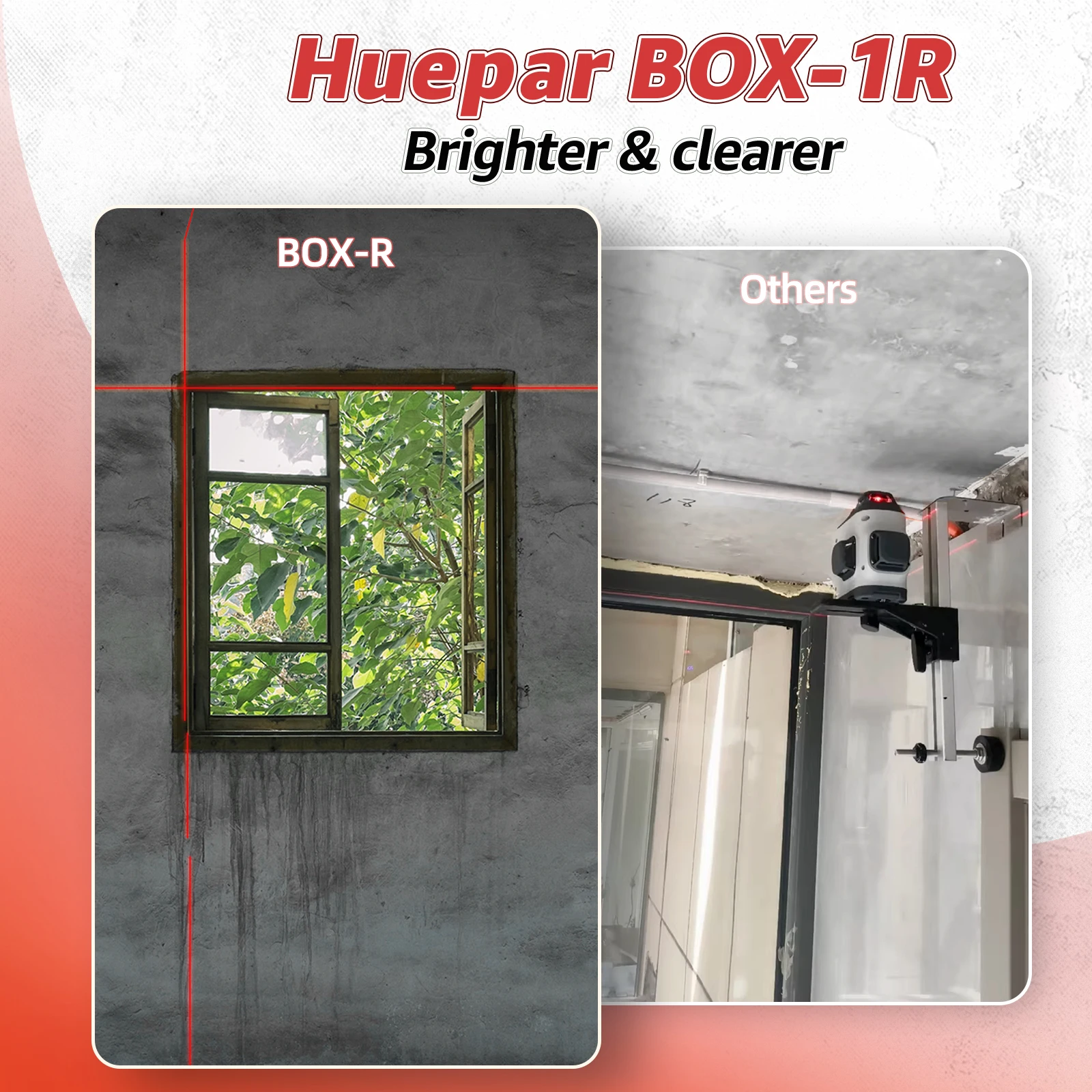 Huepar BOX-1R Nível de laser de linha cruzada de feixe vermelho com suporte magnético Lasers verticais/horizontológicos Ferramenta de laser de nível autonivelante