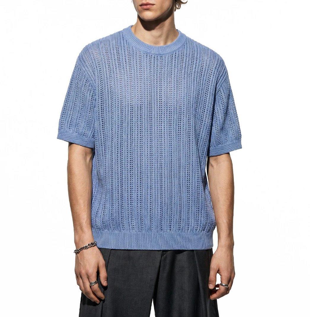 Old Qian Wind Striped Texture Wool Short Sleeve 2026 Summer New Product Light Ripe Wind Skin-friendly and Breathable T-Shirt — купить у AliExpress WW