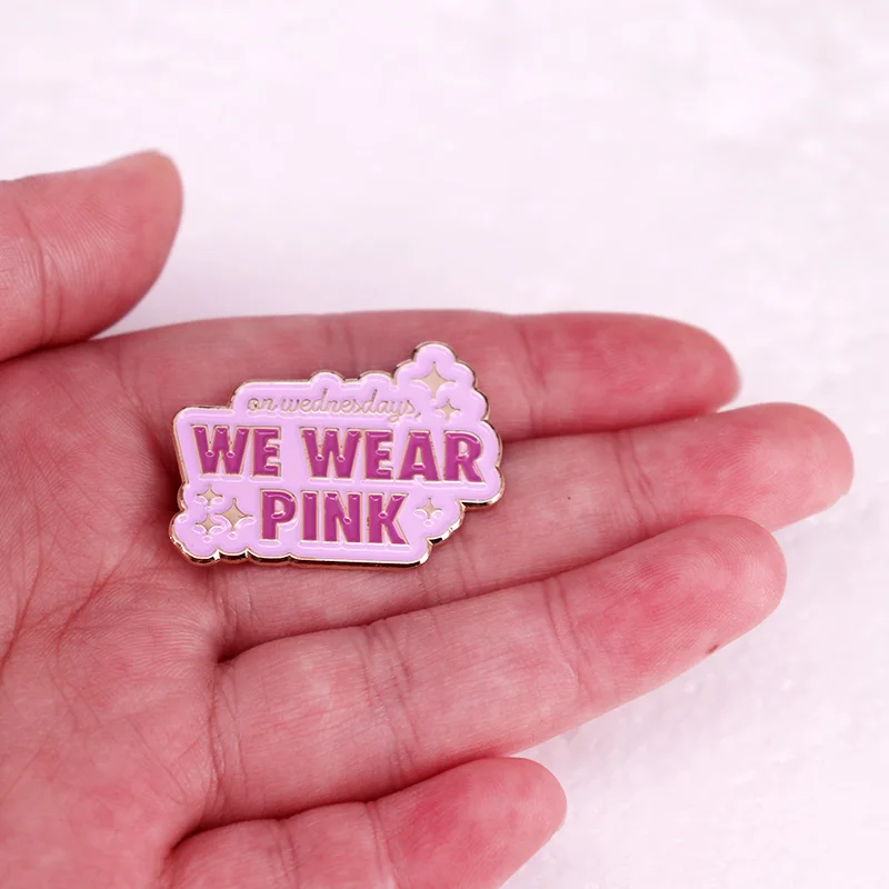 On Wednesdays We Wear Pink Enamel Pin Mean Girls Brooch Badge BFF Jewelry Gifts view 3