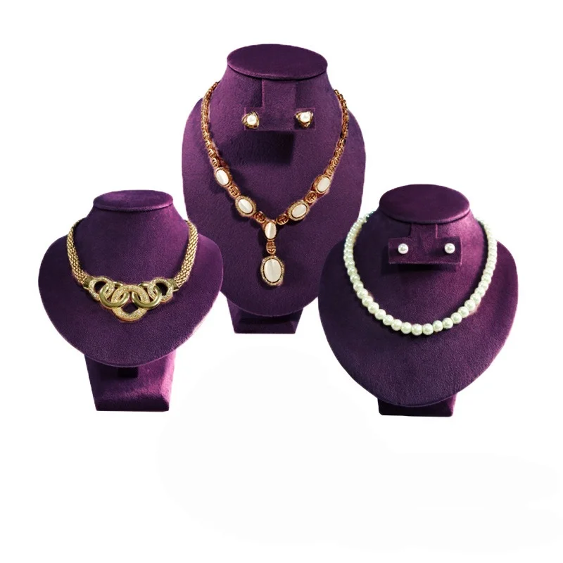 

Soft Velvet Cover MDF Necklace Bust Display Stand Jewelry Store Pendant Neck Chain Holder Mannequin Neck Model
