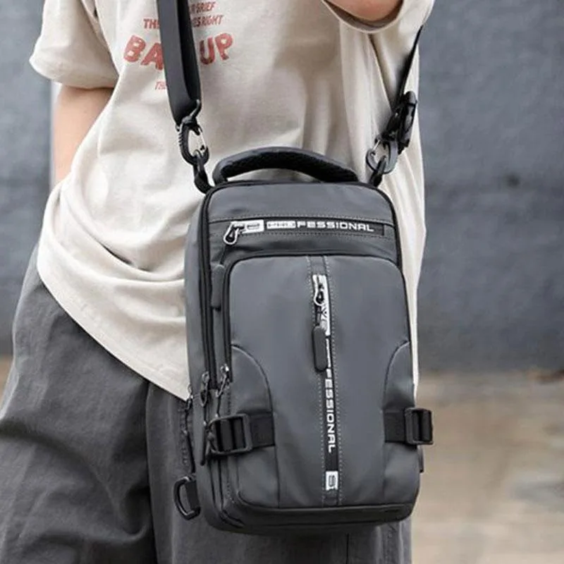 Men Nylon Backpack Rucksack Cross body Shoulder Bag with  Charging Port Travel Male Knapsack Daypack Messenger Chest Bags