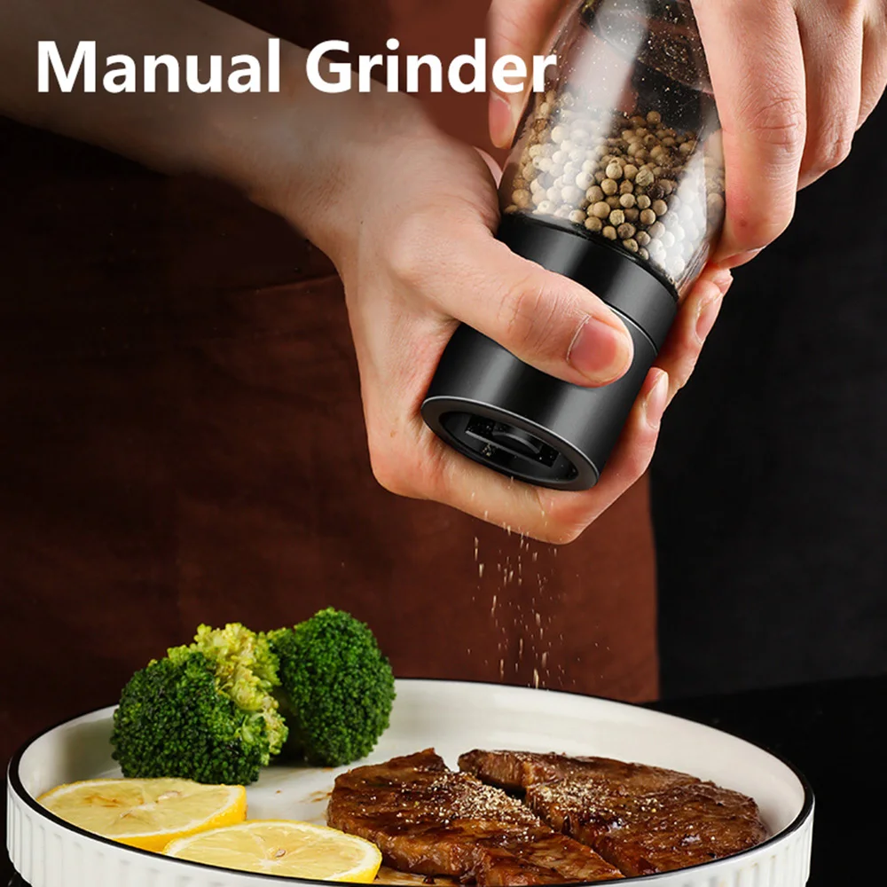 Kitchen Manual Grinder Salt And Pepper Grinder Refillable Pepper Shaker Adjustable Thickness Spice Container Grinder Spice Mill