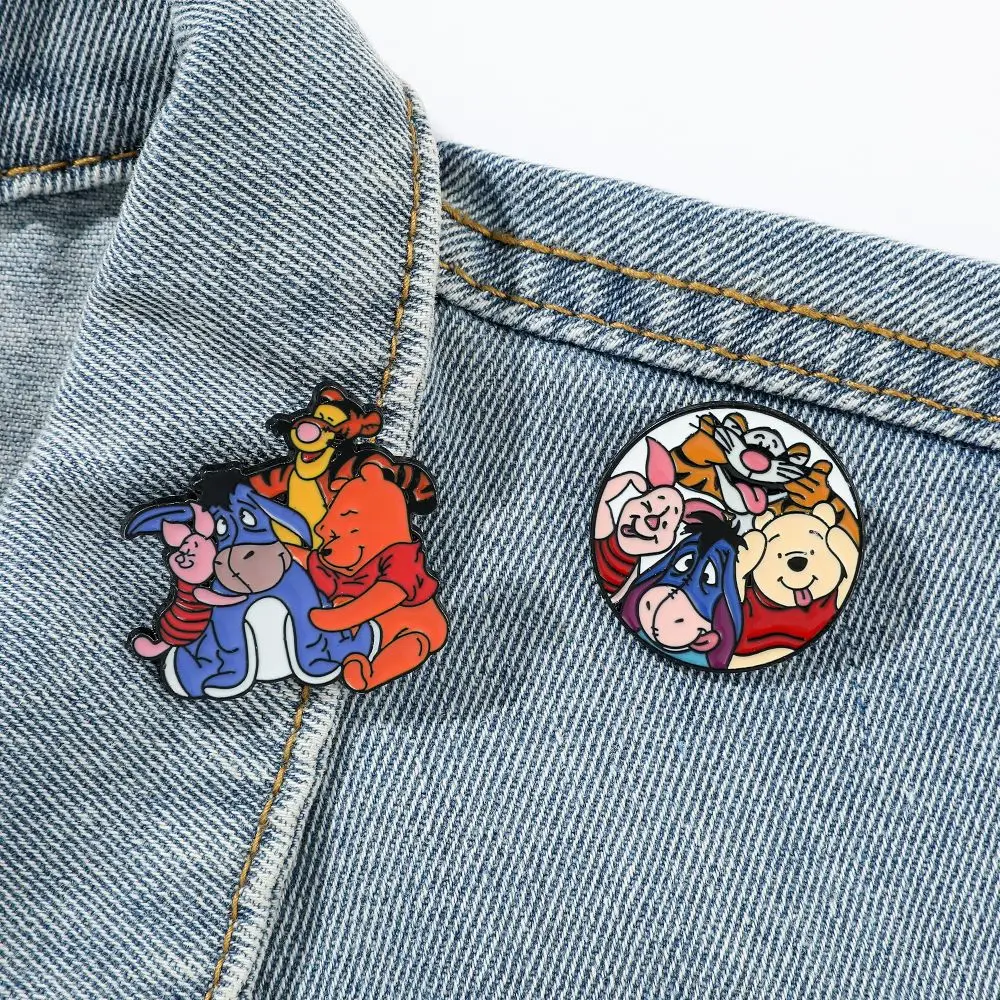 2 Pcs Anime Pooh Bear Brooch Cartoon Tiger Eeyore Enamel Pin Metal Badge Jewelry Clothing Backpack Accessories Gift for Friends